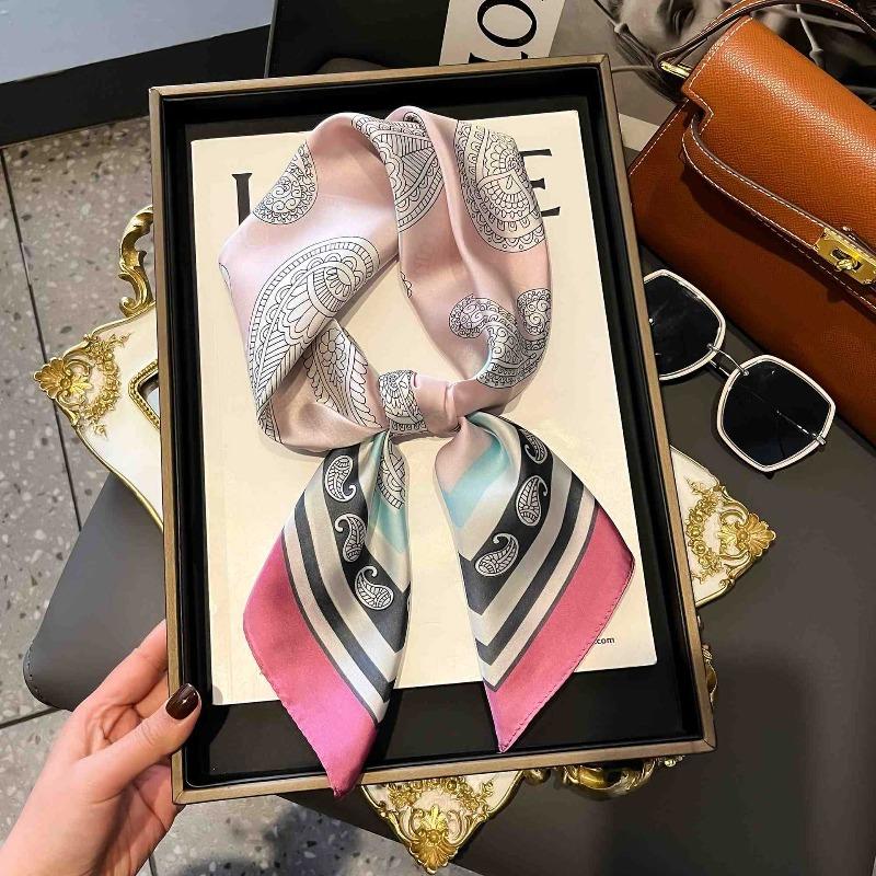 New Striped Silk Scarf Simulation Silk Small Square Scarf Simple Fashion Professional Scarf Silk Scarf Square Scarf High-end Matching