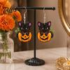 Cartoon Cat Pumpkin Earrings Halloween Black Dangle Earrings, Cute Animal Drop Jewelry Festive Accessories for Women Girls, Novelty Holiday Gift Party