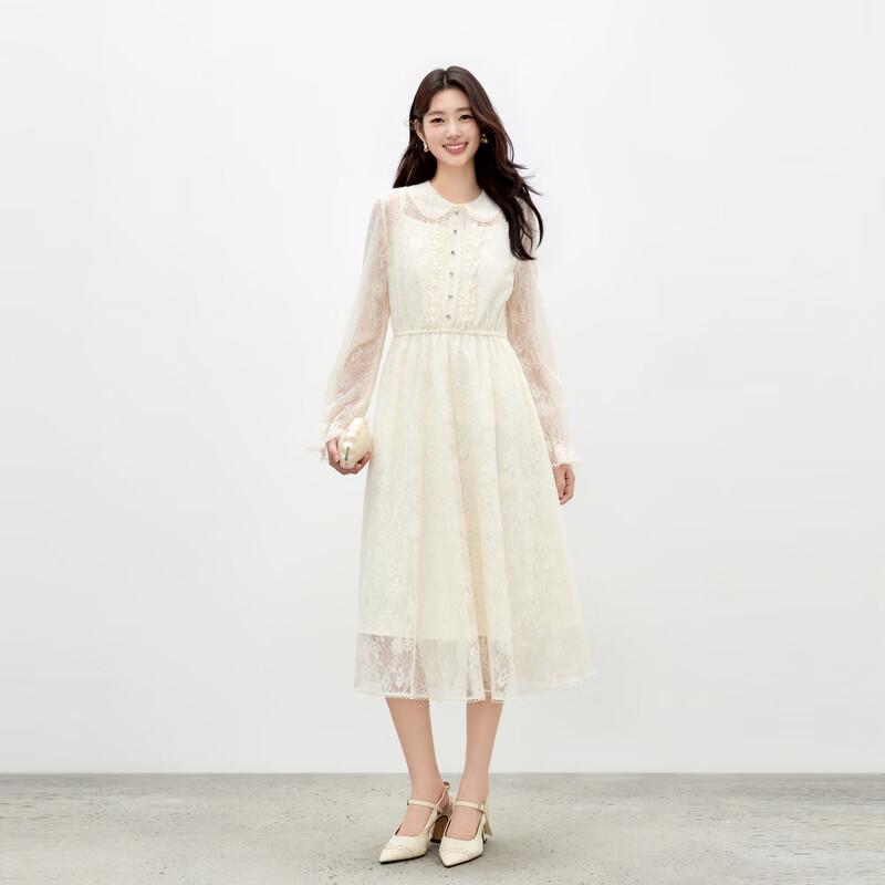Elegant Lace Doll Collar Midi Dress