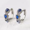 Luxury Blue Cubic Zirconia Hoop Earrings Women's Elegant Exquisite Wedding Party Accessories Silvery Plated Jewelry Gift