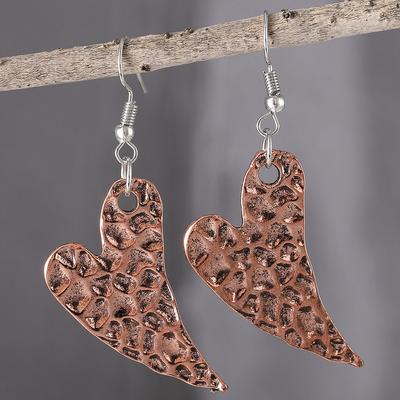 Vintage Heart Shape Hammer Pattern Dangle Earrings Retro Copper Colour Ethnic Style Boho Jewelry Valentine's Day Gift for Lovers Women