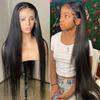 Womens Black Long Straight Synthetic Wig With Parted Center Hairline Heat-Resistant Fiber Natural Look Daily Wear