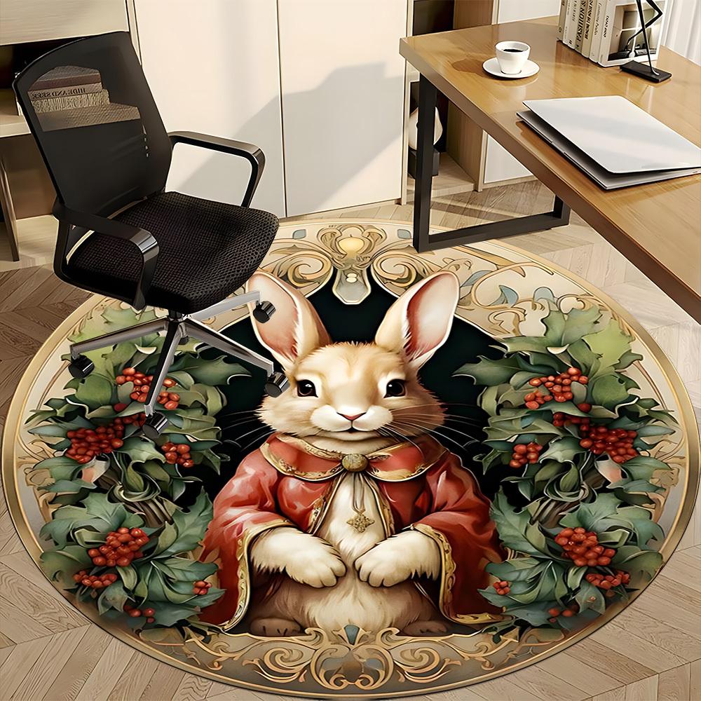 1pc Rabbit Ornament Office Round Rug, Carpet for Office, Gaming, Lightweight Round Floor Mat yy260208058