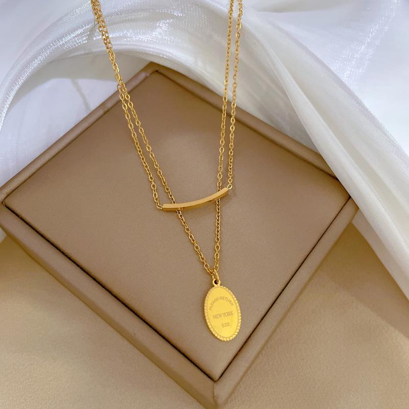 Double-Layer Disc Minimalist Furnace Real Gold Necklace Female Collarbone Chain With Jewelry