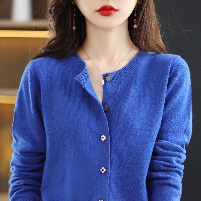 2025 New Knitted Cardigan, Round-neck Sweater for Women, Long-sleeved Solid-color Coat