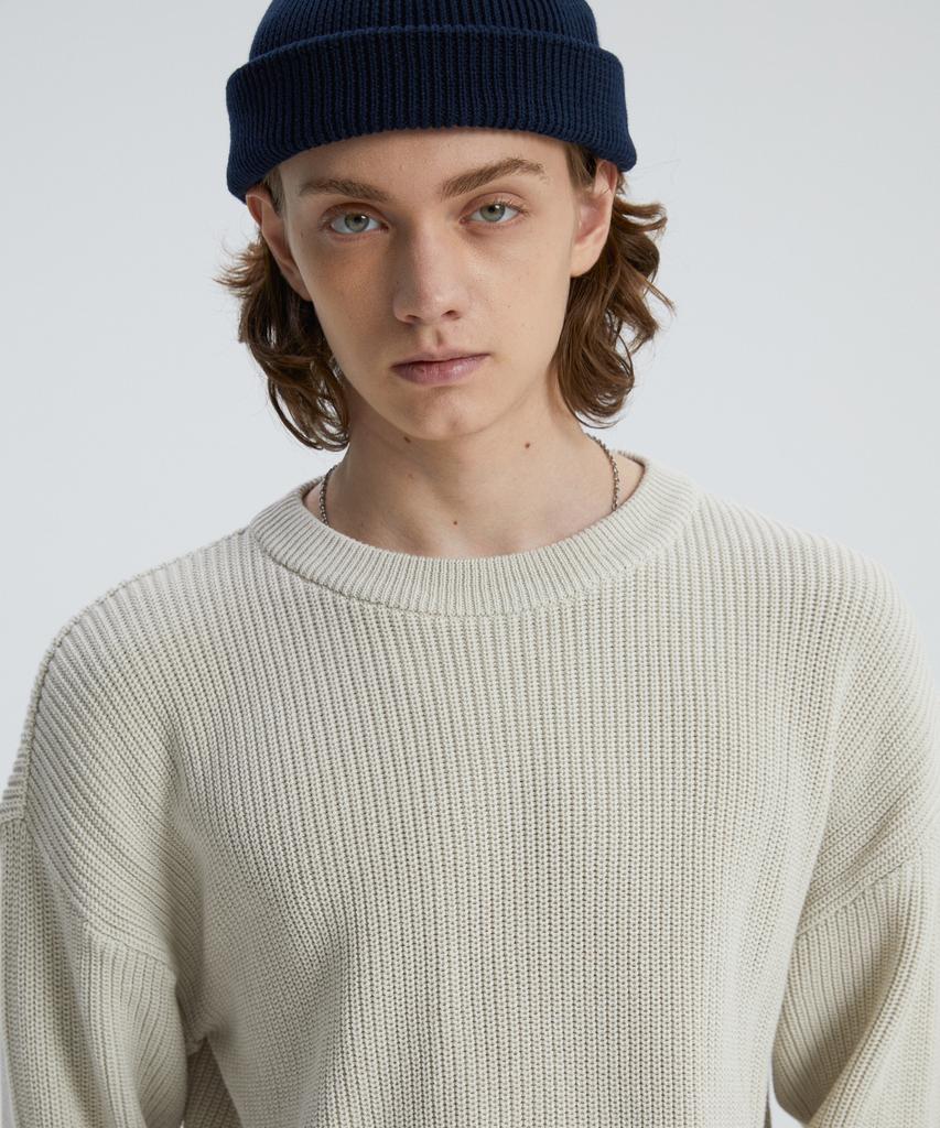 KNITTED Soft Cotton Drop Shoulder Waffle Knit Oatmeal