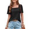 DX-Sommer neues Damen-T-Shirt mit quadratischem Kragen, Loch-Loch-Ausschnitt, kurzärmeliges, lässiges Oberteil