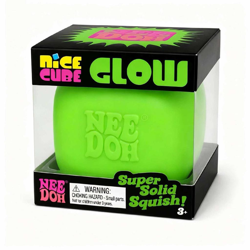 NeeDoh Glow Luminous Squish Ball Cube - Solid Color Squeeze Toy, 5 Colors Available