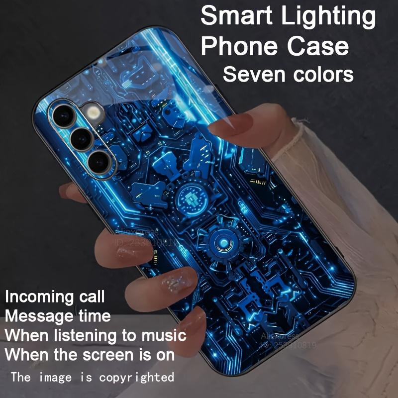 Mechanical Gear Flash Led Device For Samsung Galaxy S25 S24 S22 Plus S20 FE S23 Ultra A15 A55 A35 A36 Luminous Glass Phone Case