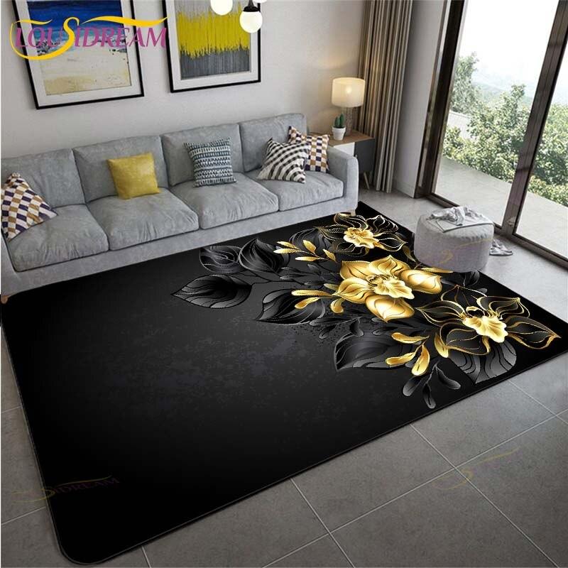 Gold/Red Rose Flowers 3D Printing Carpets Wedding Decor Large Area Rugs Valentine's Day Home Big Carpet Girl Room Gift Floor Mat