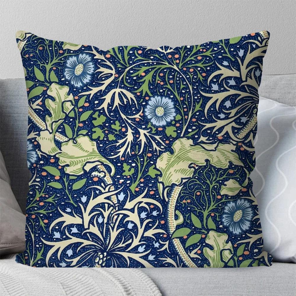 Vintage Floral Cushion Cover William Morris Style Botanical Throw Pillow Case for Sofa Living Room Bedroom Home Decor 40x40cm