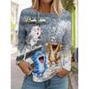 Christmas Women's Long Sleeved T-shirt Casual Holiday Fashion Christmas Cute Cat Holiday Gifts Tops Harajuku Women's Clothing