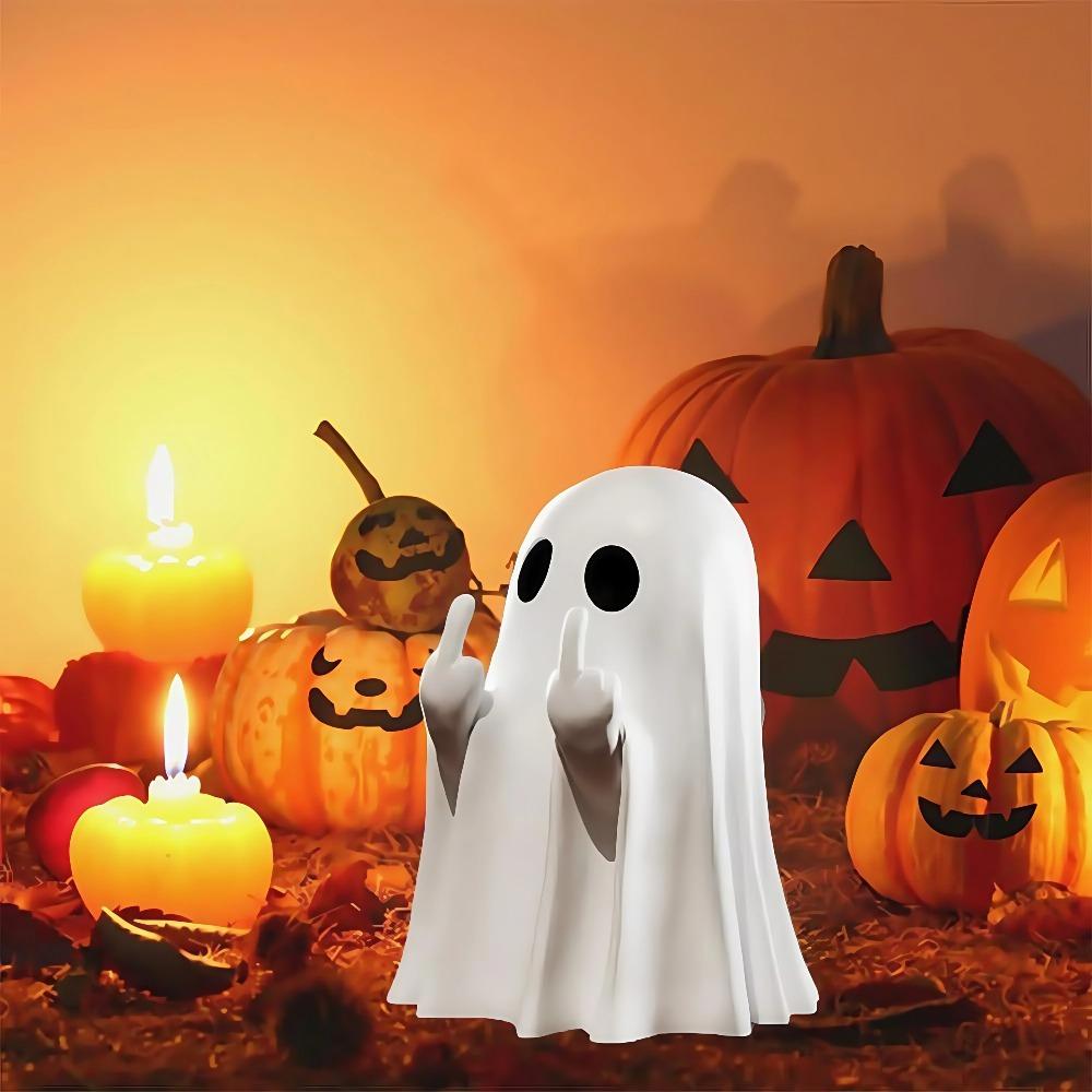 Adorable Middle Finger Ghost Statue – Cute & Spooky Halloween Decor for Coffee Table