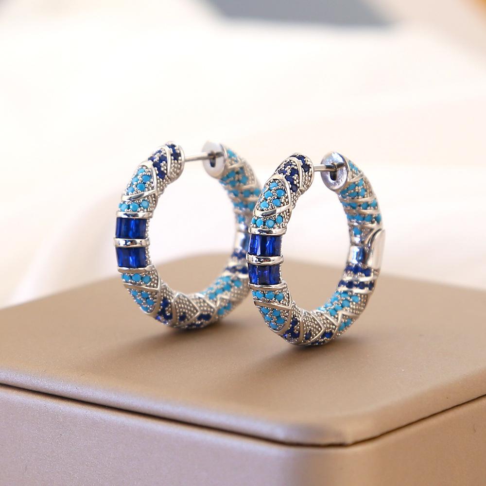 Vintage Blue Zircon Earrings Elegant Minimalist Luxury Hoop Earrings for Women