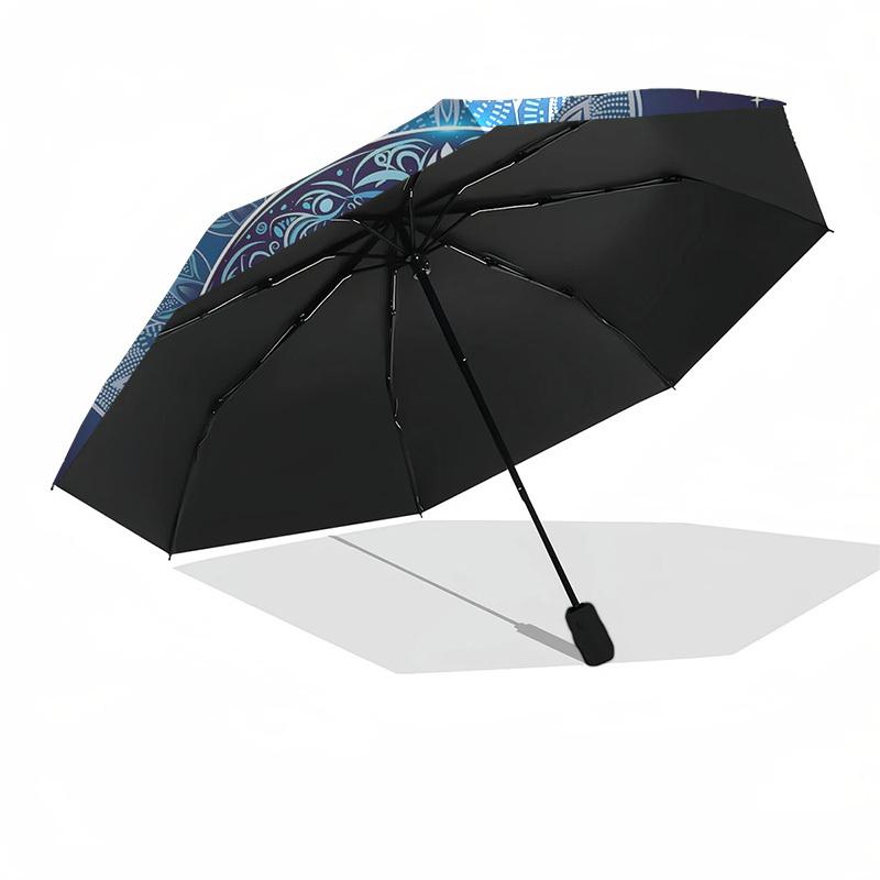 1pc Mystical Mandala Design Automatic Folding Umbrella - Portable 3-Fold Design, 8-Bone Iron Frame Outdoor Umbrella, Perfect Festival Gift for Fans, T