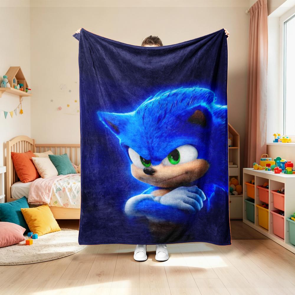 Sonic Throw Blanket Cartoon Flannel Blanket Soft and Warm for Living Room Bedroom Car Camping Throw Blanket Full Size Best Gifts