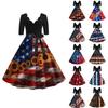 Women's Casual And Fashionable Independent Day Printed V-Neck Seven Point Cuff Waist Belt Dress