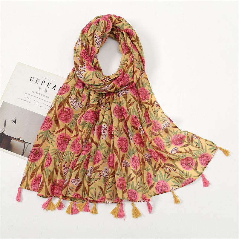 Autumn Viscose Cotton Scarf Women Lovely Floral Shawls Wraps Lady Thin Scarves Fashion Tassels Pashmina Quality Foulard New