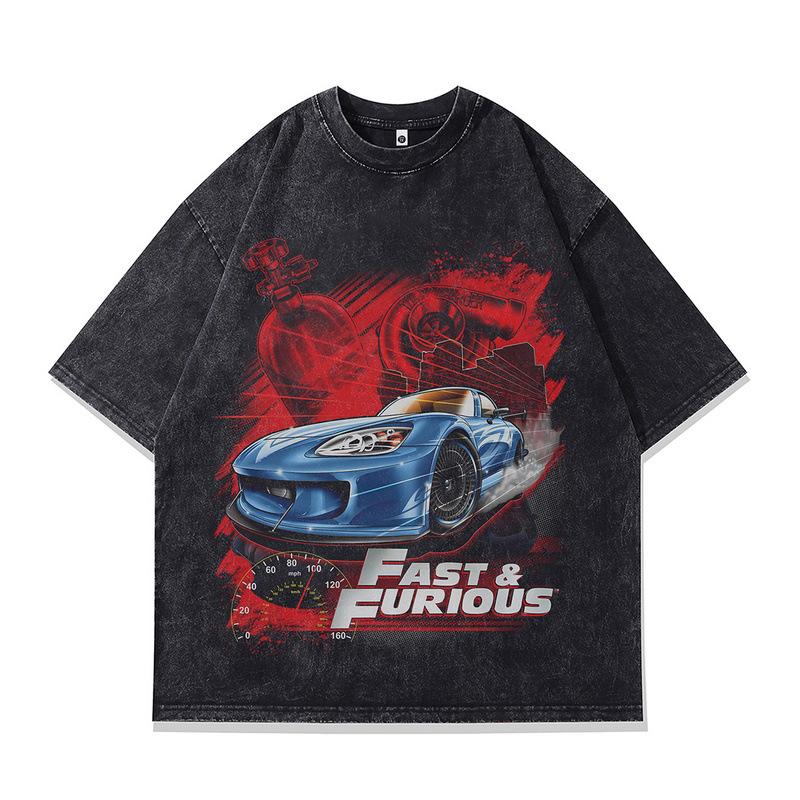 American Street Trend Printed Men'S Clothing Retro Washed And Old 230G Pure Cotton Short-Sleeved T-Shirt For Men And Women