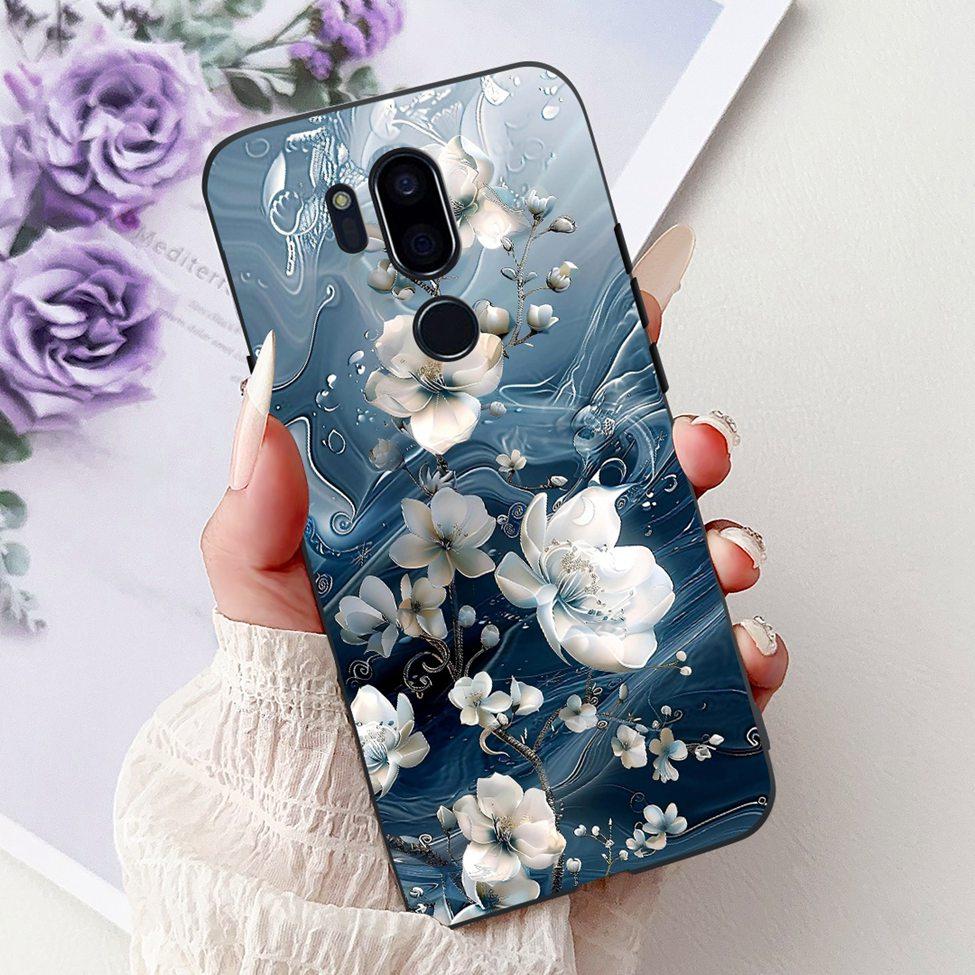 För LG G7 ThinQ Fodral Svart Silikon Söt Katt Mode Blommor Cool Målad Baksida För LG G7ThinQ Telefonfodral LMG710EM