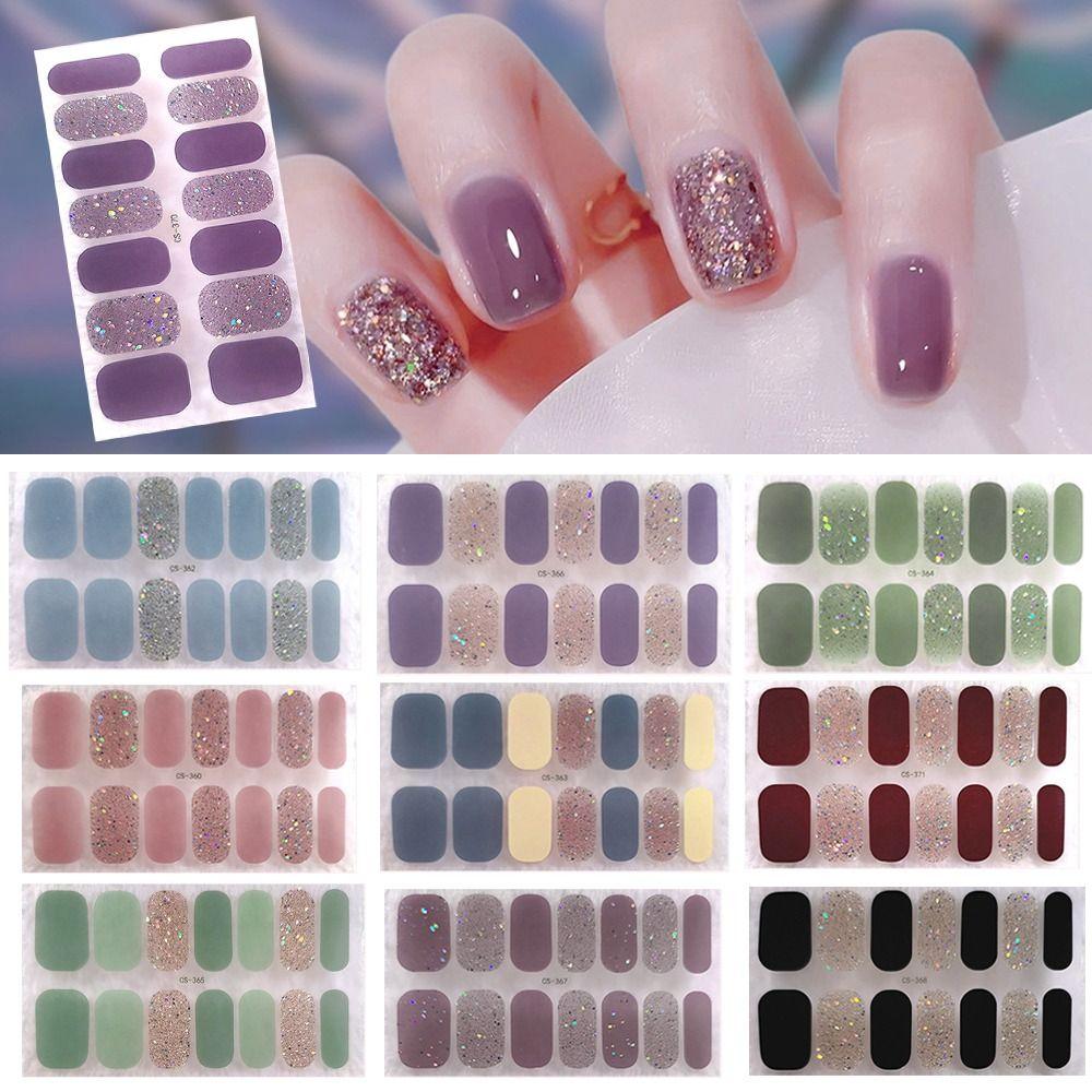 14 Bandes d'Ongles en Gel Auto-Adhésives Pailletées Autocollants pour Nail Art DIY