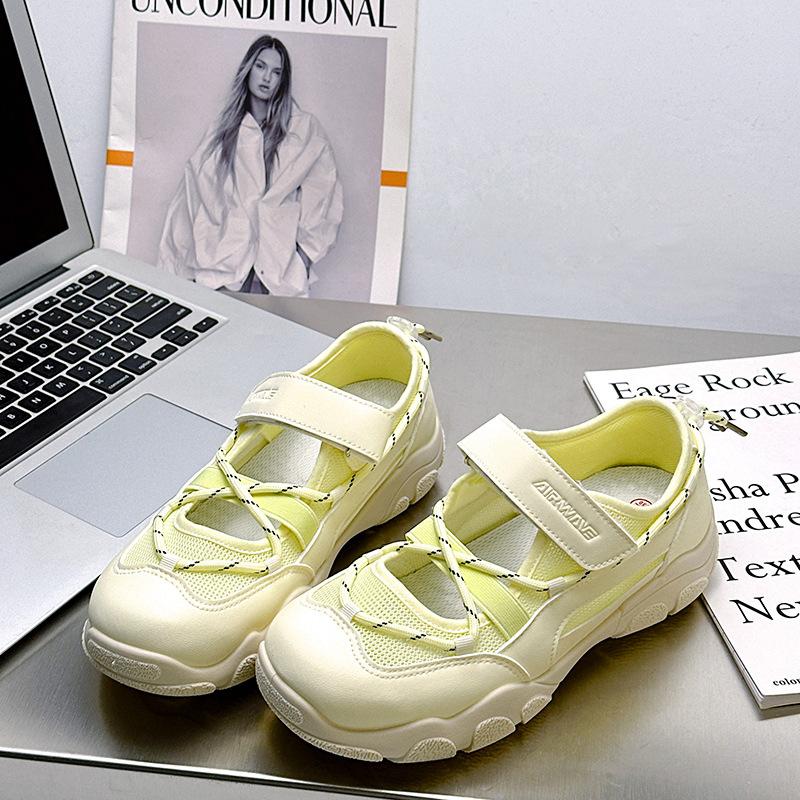 Thick-soled Heightening Senior Dad Shoes Women's Summer New Hollow Breathable Sports Mesh Shoes Sandals