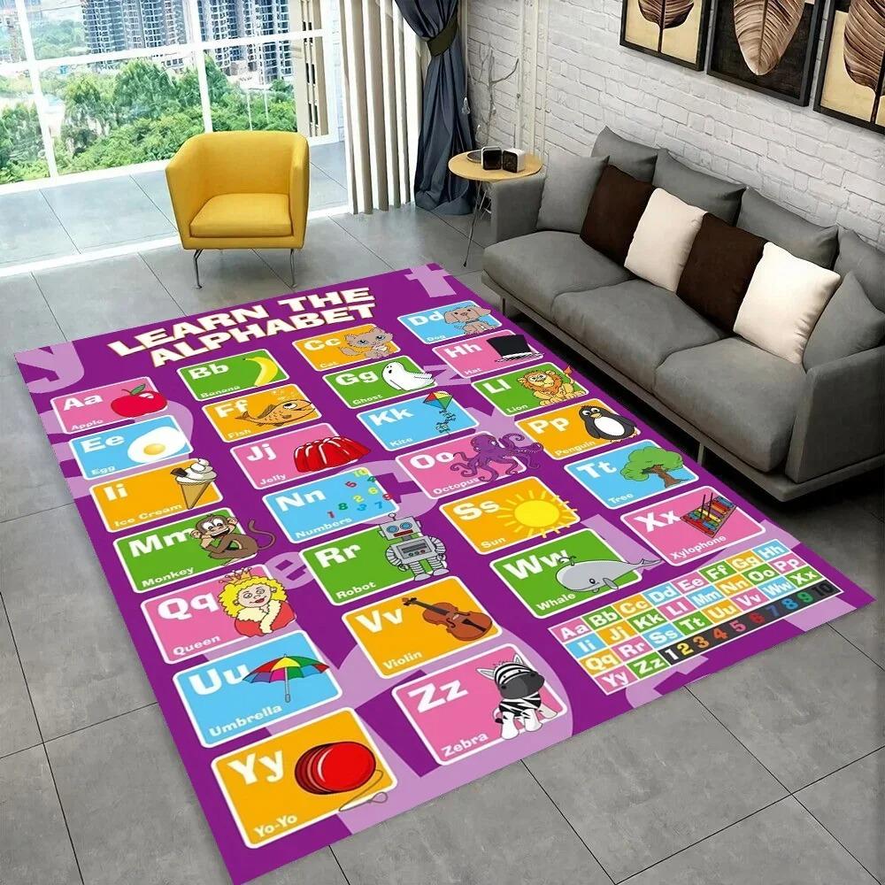 Tapis Tapis Animal Alphabet Dessin Animé - Tapis Éducatif pour Enfants avec Motifs Circulaires Colorés Antidérapant Décoration Maison Salon