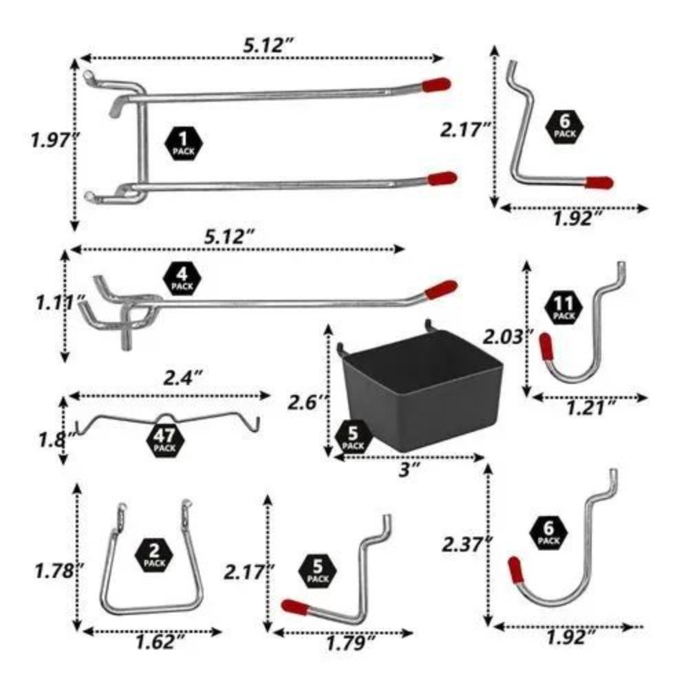114-teiliges Haken-Sortiment für Lochplatten mit Metallhaken-Sets, Lochplatten-Behältern und Lochplatten-Verriegelungen zur Organisation von Werkzeugen im Aufbewahrungssystem