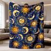2026 Latest Flannel Blanket | Contemporary Geometric Sun and Moon Face Digital Print, Soft Polyester, All-Season Multi-Use for Sofa, Bed, Office, Camp