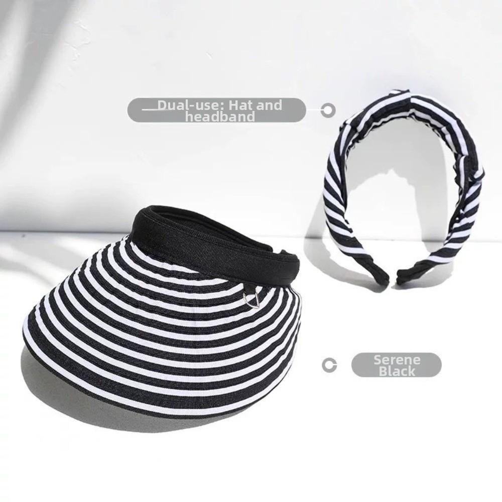 Wide Brim Sun Protection Cap Foldable Striped Headband Stripe Empty Top Hat  Beach Holiday