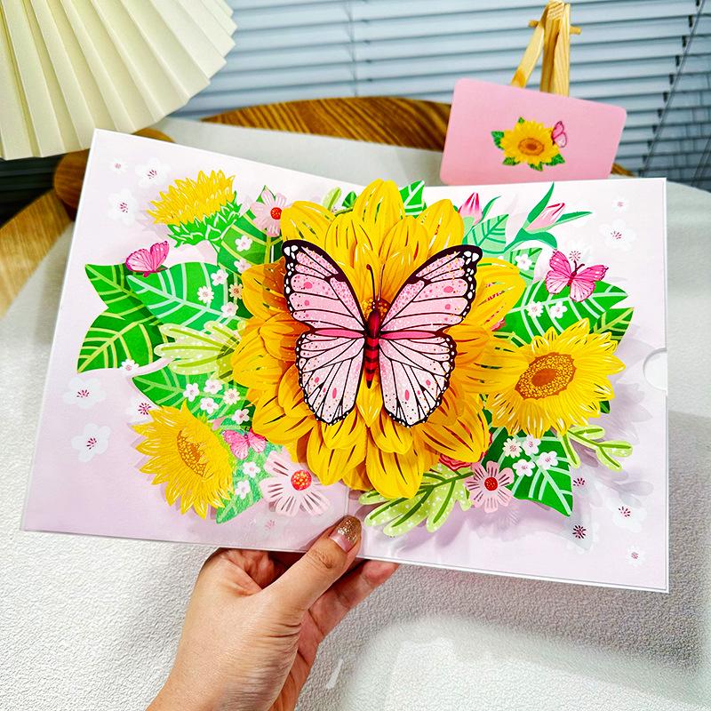 Christmas Card Butterfly Dance Sunflower 3D Pop-up: Creative Handmade High-End Design for Qixi Festival