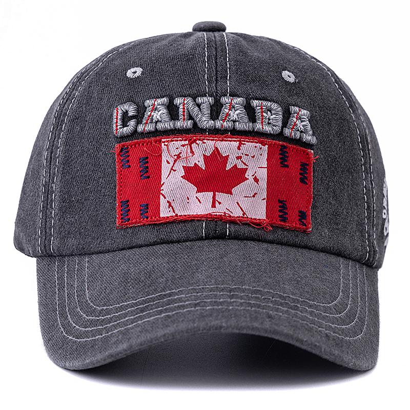 Nieuwe unisex gewassen katoenen vintage baseballpet, hoogwaardig CANADA-vlagborduurwerkpatroon, buitensporthoed voor mannen en vrouwen