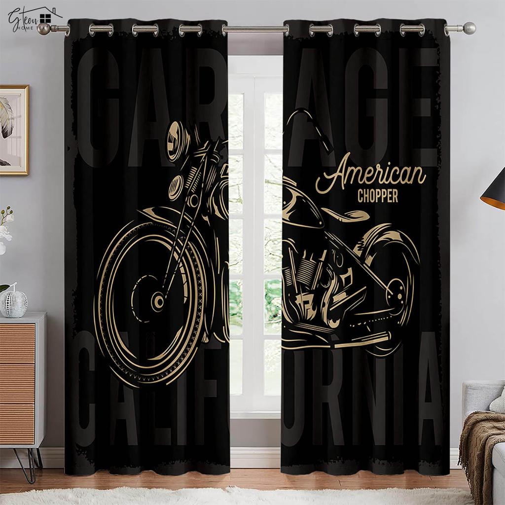 3D Printed Cool Motorcycle Curtains Retro Motorcycle Industrial Style Bedroom Living Room Balcony Car Line Decorative Curtains