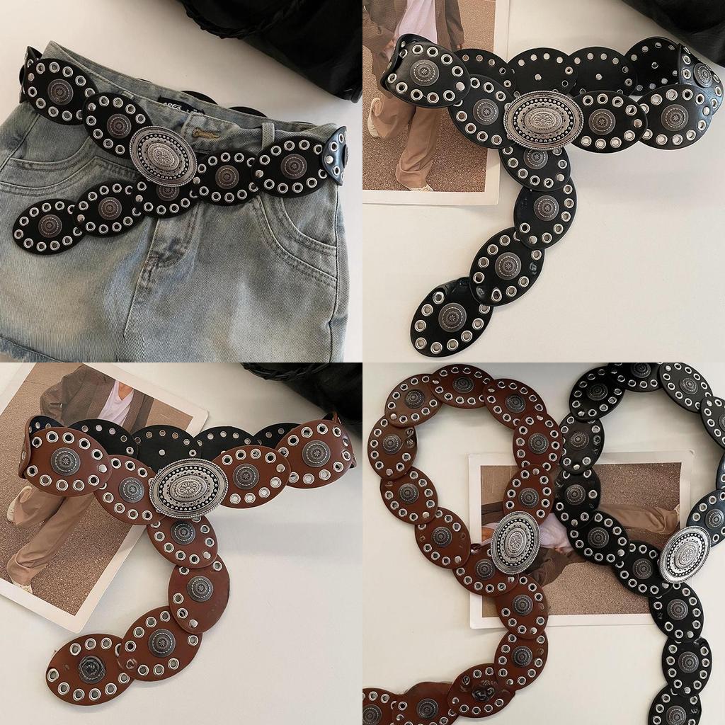 Cintura in Pelle Western da Cowgirl Vintage con Fibbia Metallica per Abiti Boho