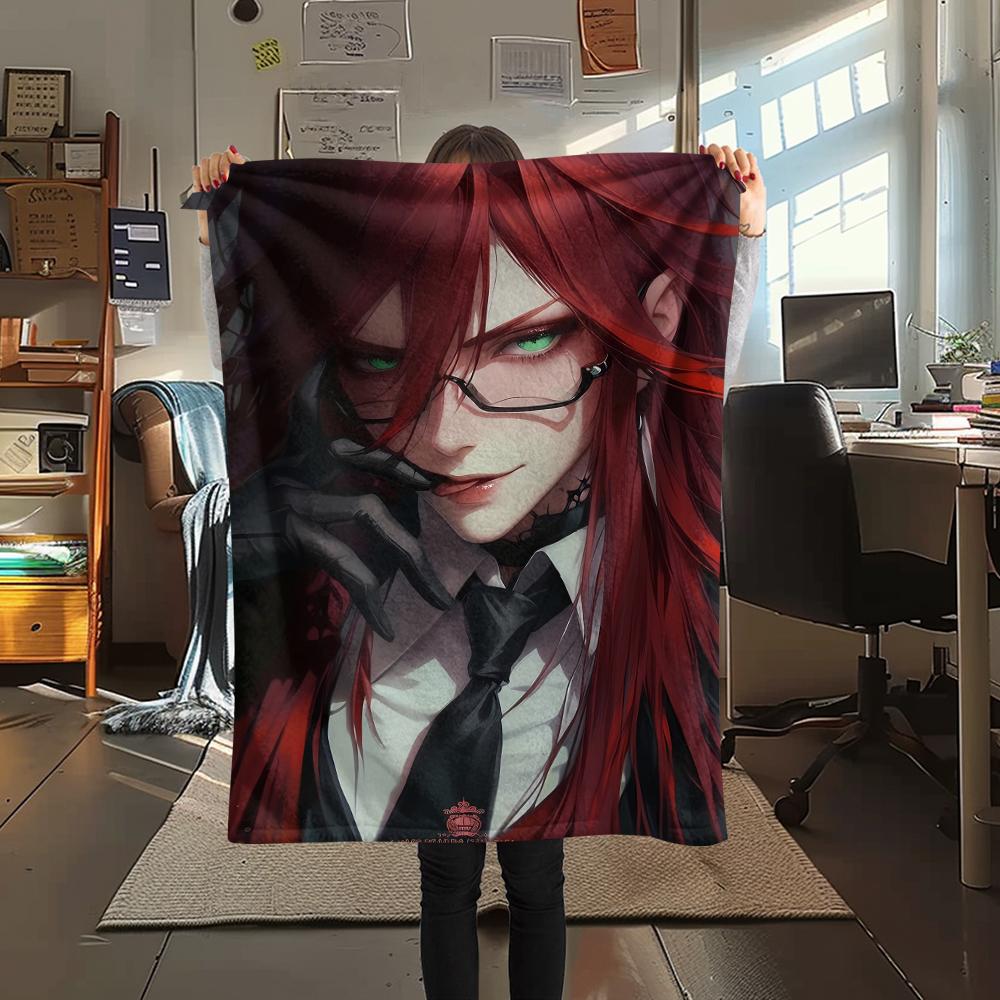 1PC Black Butler Print Flannel Blanket, High Quality All Seasons, Home Decor, Warmth and Comfort, Perfect for Christmas Gifts