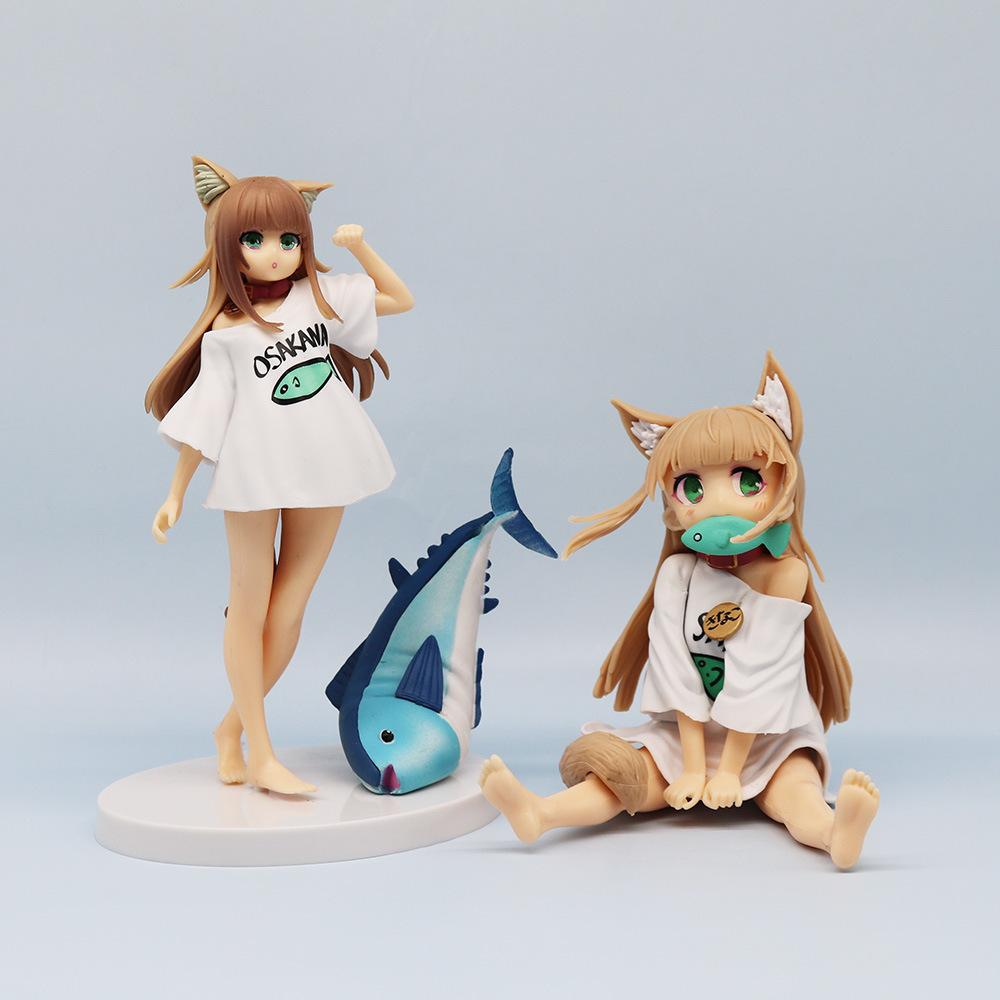 13/18CM My Cat Is Kawaii Girl Anime Figure Sakura Soybean Flour Sit And Eat Fish Collectible Model Doll Toy GOLDEN HEAD A PVC Kid Friendly 2