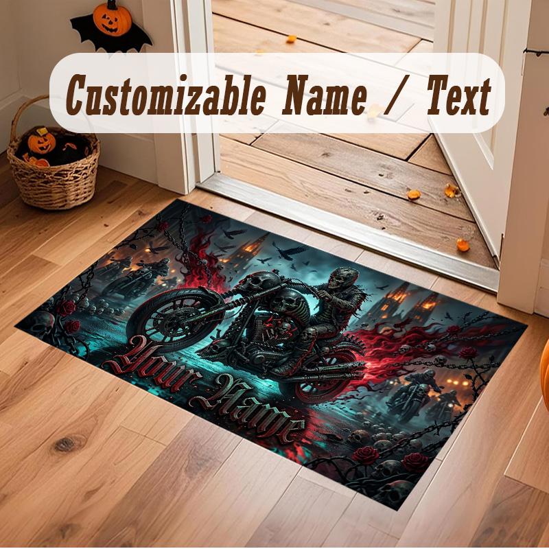 Motorcycle Biker Theme Soft Crystal Velvet Rug Custom Name & Text Print Non Slip Floor Rug for Bedroom Living Room