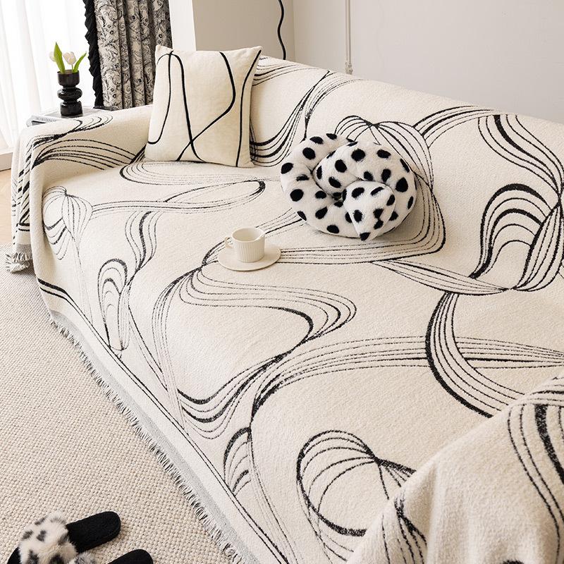 Nordic High-Grade Sofa Cover Universal Cover Black Striped Sofa Towel Cover Cloth Thick Non-Slip Sofa Cover