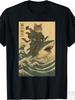 Vintage Anime Cat Japanese Funny Cat Riding Shark Men Women T-Shirt