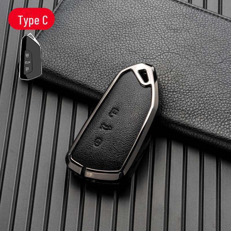 Metal Double-Sided Leather Car Key Cover for Volkswagen Magotan, Lavida, Golf 8, Sagitar - Signal-Friendly