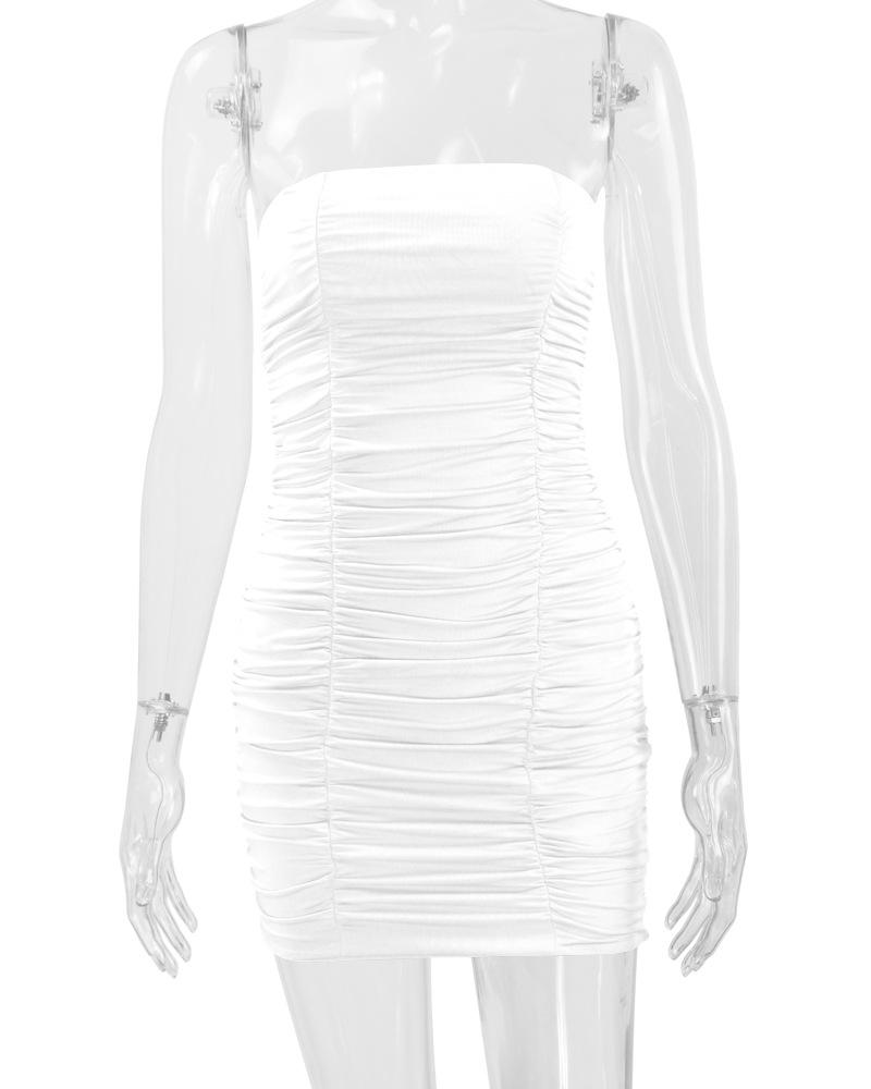 2025 Summer Sexy Strapless Pleated Bodycon Dress for Women - European and American Style