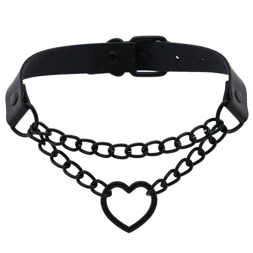 DIEZI Harajuku Black PU Leather Choker Necklace For Women Men Punk Gothic Round Heart Star Statement Pendant Tassel Necklace