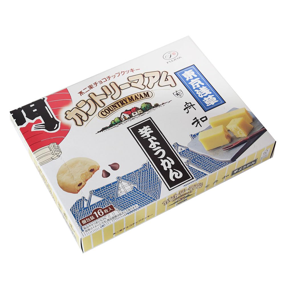 Fujiya FUJIYA Chocolate Chip Cookies Country Ma'am 2019 Tokyo Limitierte Edition Asakusa, Tokio Süßkartoffel Yokan, Tanwa Kekse, 16 Kekse