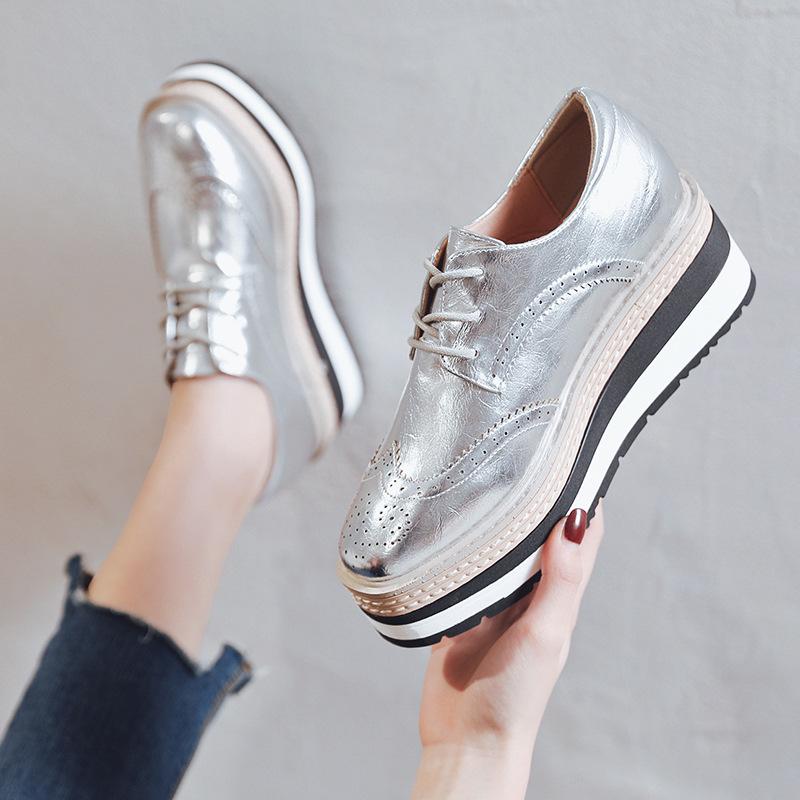 Versatile Flatform Shoes Women's Platform Spring New Brock Platform Inner Heightened Single Shoes Heightened Shoes Casual HZB