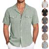 Leinenhemden für Herren Kurzarm Button-Down Sommerfarben Hemd Lässige Mode Lockere Revers-Oberteile