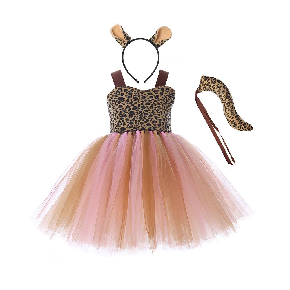 Detský dievčenský Halloweensky Cosplay Kostým Deti Lesná Tématika Žirafa Kravy Tiger Potlač Tutu Šaty Párty