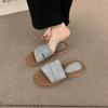 2025 New Summer Retro Square Toe Open Toed Flat Slippers for Women's Summer Dress Fairy Style Seaside Vacation Beach Sandals
