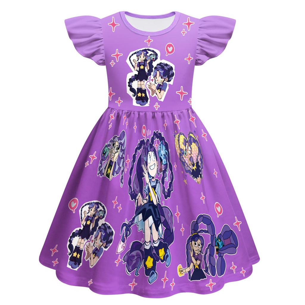83042 Kids Girls Lily Lovebraids Print Ruffle Sleeves Cartoon Dress