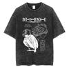 Harajuku Vintage Spłowiony Koszulka z Graficznym Motywem Anime Death Note Oversize Bawełna Moda Streetwear Codzienna Letnia T-shirt z Krótkim Rękawem