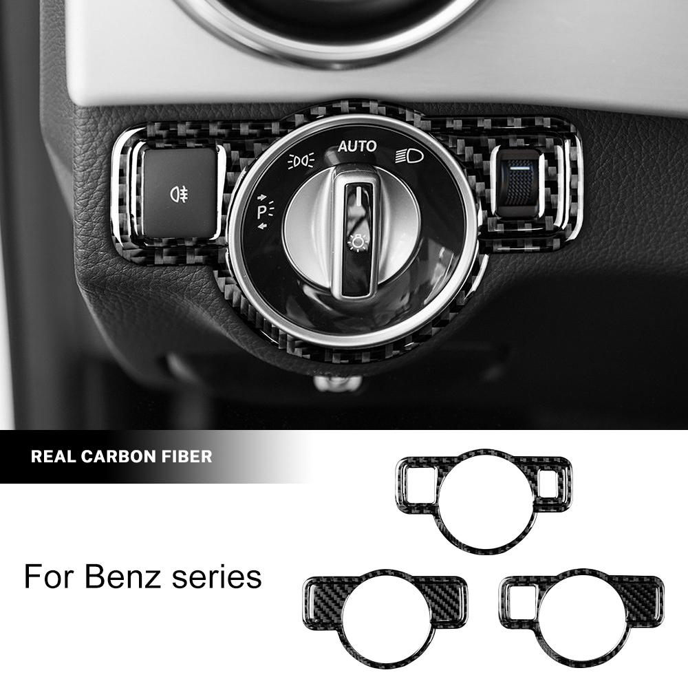 For Benz A B C E G CLA GLA GLE GLK Class Headlight Switch Cover Carbon Fiber Sticker Trim Car Interior Upgrade Automotive Parts